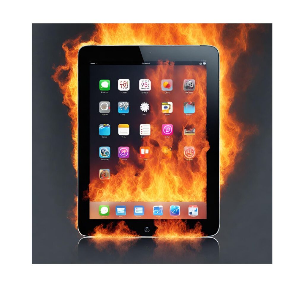 An iPad on fire. AI generated.