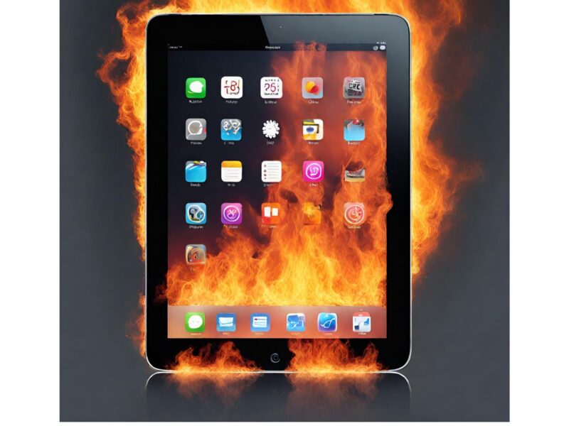 Photo of a flaming ipad. AI generated.