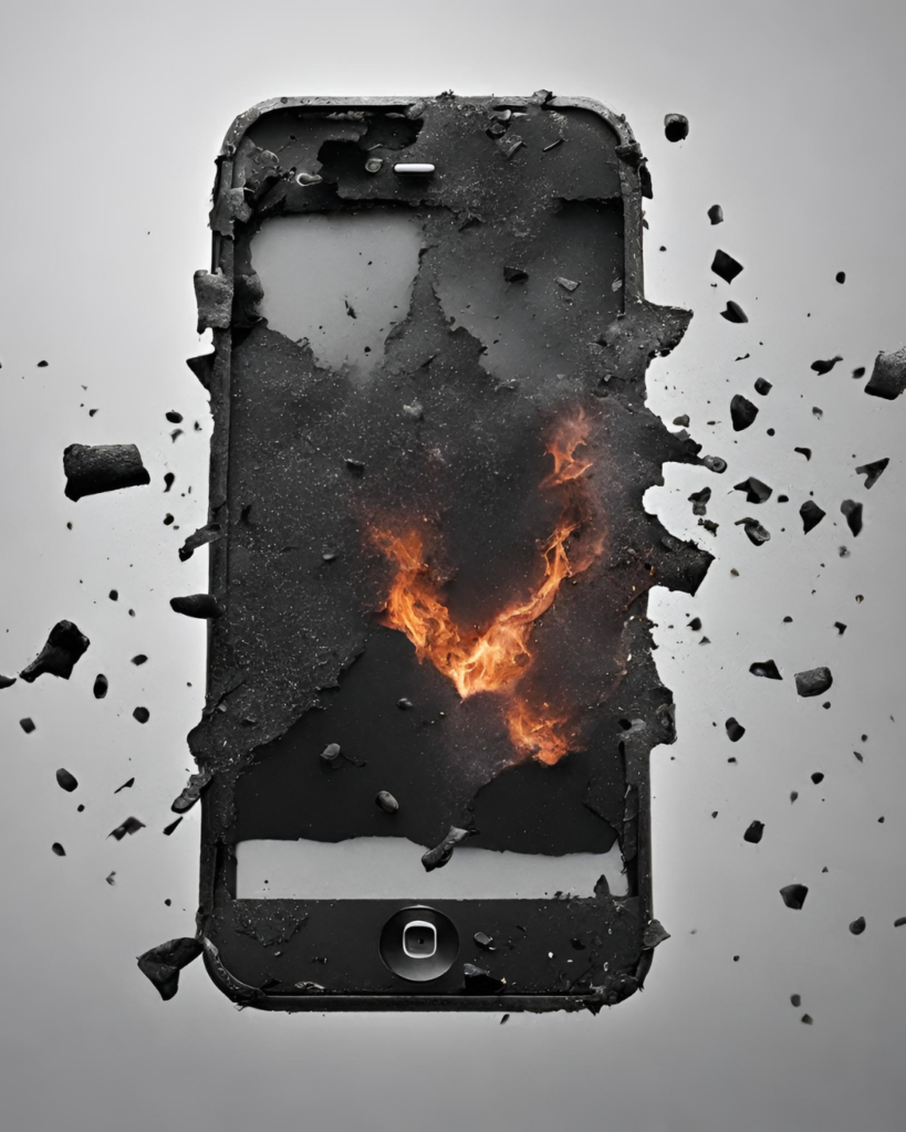 An iPhone exploding. Generated by AI