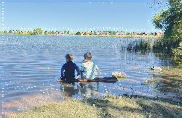 My sons sit beside a Colorado lake. This was put into our 1000 Hours Outside tracker for sure!