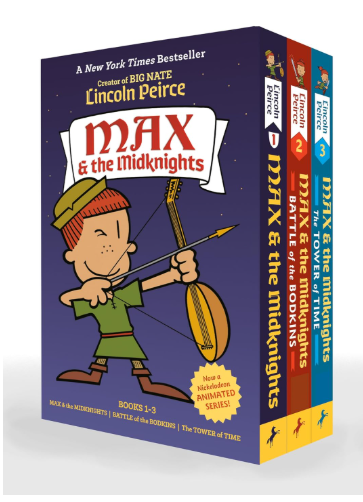 my kid hates reading, Diary of a wimpy kid, a novel in cartoons, Jeff Kinney, screen Free books, book ideas, max & the midknights